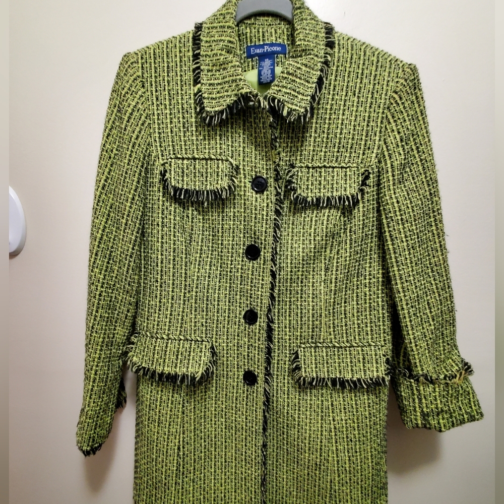 Evan Picone Lime Green Tweed knee length jacket